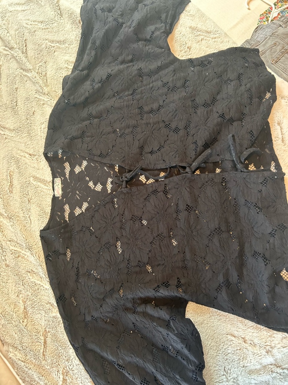 Free People Black Floral Lace Tie-Front Blouse